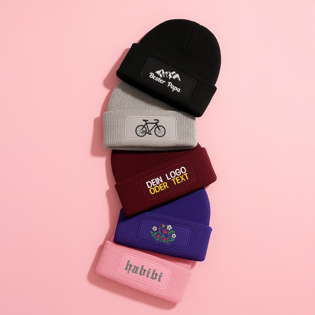 Personalisierte Mützen mit Wunschtext